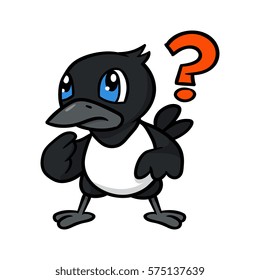 Cartoon Magpie Confused With Question Mark Vector Illustration