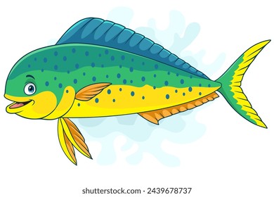 Cartoon mahi mahi fish isolated on white background