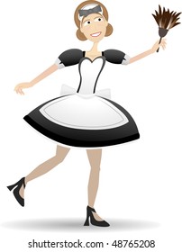 Cartoon Maid Holding Duster Vector Illustration