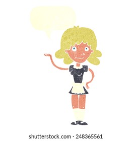 cartoon maid with speech bubble