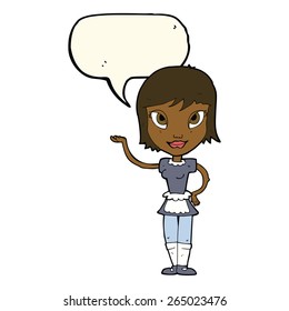 cartoon maid with speech bubble