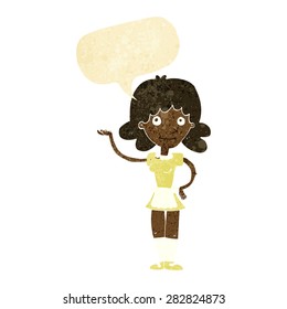 cartoon maid with speech bubble