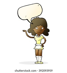cartoon maid with speech bubble