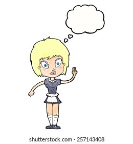 criada de dibujos animados con burbuja de pensamientos