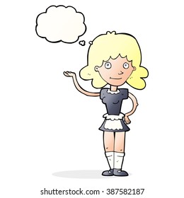 Cartoon-Zimmermädchen mit Denkblase