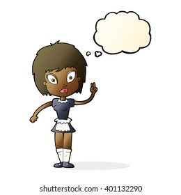 empregada de desenho animado com bolha de pensamento
