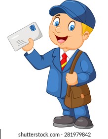 Cartoon Mail Carrier With Bag And Letter