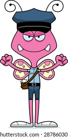 A cartoon mail carrier butterfly looking angry.