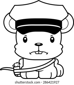 A cartoon mail carrier mouse looking angry.
