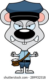 A cartoon mail carrier mouse looking angry.