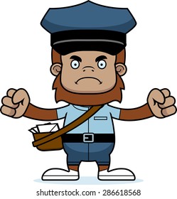 A cartoon mail carrier sasquatch looking angry.