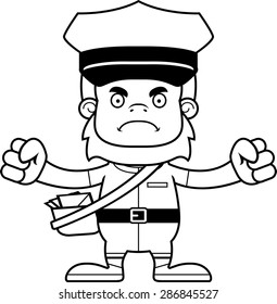 A cartoon mail carrier sasquatch looking angry.