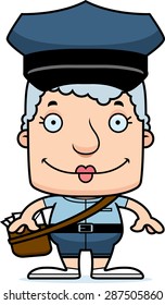 A cartoon mail carrier woman smiling.