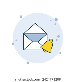 Cartoon mail envelope wit bell icon vector illustration. Notification and reminder on bubbles background. Message sign concept.