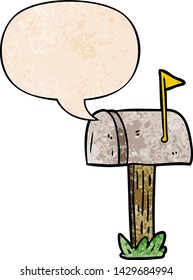 cartoon mailbox with speech bubble in retro texture style