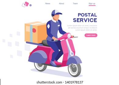 Cartoon Mailing Page. Packaging For Mail. People, Character Service Uniform. Web Postal Website Concept For Web Banner Infographics Images. Flat Isometric Illustration Isolated On White Background