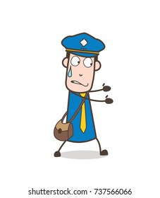 Cartoon Mailman Character Trying to Pull Vector Concept