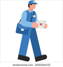 Cartoon mailman entrega o correio carregando uma carta, ilustração vetorial