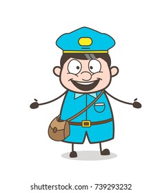Cartoon Mailman wondering & Thinking an Idea Vector Concept