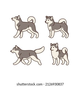 Cartoon malamute dogs sketch line icon. Сute dog icons set. Childish print for nursery, kids apparel, poster, postcard, pattern.