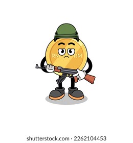 Caricatura del soldado ringgit malasio, diseño de personajes