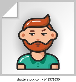 Cartoon male avatars- face icons. Vector Isolated flat colorful illustration. Red-haired man with a beard and a bang.