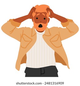 Cartoon Male Character Displaying A Shocked And Scared Expression, With Hands On Head. Vector Image Conveys Feelings Of Fear, Anxiety, And Surprise. Perfect For Illustrating Concepts Of Panic Or Worry