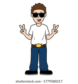 Cartoon Male Character Doing Peace Sign Illustration