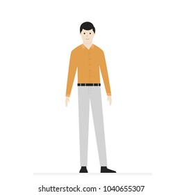 Cartoon male character. Smiling man in t-shirt, pants and shoes. For template, banner and advertising. Simple design. Flat style vector illustration.