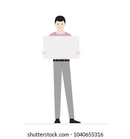 Cartoon male character. Smiling man in t-shirt, pants and shoes. For template, banner and advertising. Simple design. Flat style vector illustration.