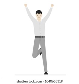 Cartoon male character. Smiling man in t-shirt, pants and shoes. For template, banner and advertising. Simple design. Flat style vector illustration.