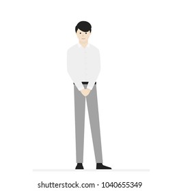 Cartoon male character. Smiling man in t-shirt, pants and shoes. For template, banner and advertising. Simple design. Flat style vector illustration.