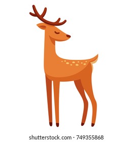 Cartoon male deer drawing. Elegant stag with antlers vector illustration.