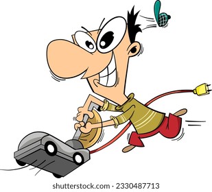 cartoon male do cleaning  vector illustration.