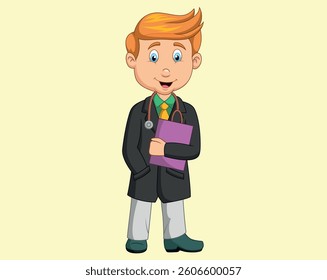 Cartoon male doctor holding a clipboard vector illustration