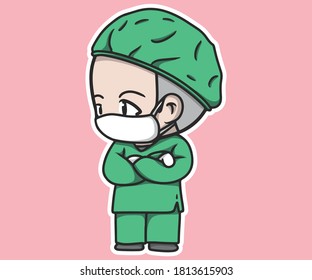 Cartoon Male Doctor stand in Emergency uniform 