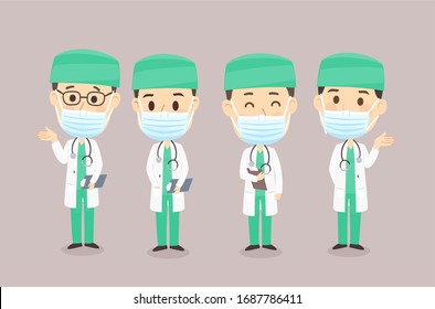 Cartoon Male Doctor Team Vector