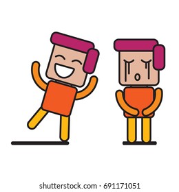 Cartoon male expressing different emotions , Happy and Sad