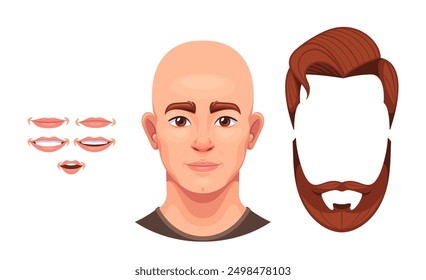 Cartoon Male Face Constructor Featuring Different Hair And Mouth Options Isolated On White Background