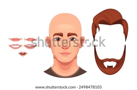 Cartoon Male Face Constructor Featuring Different Hair And Mouth Options Isolated On White Background