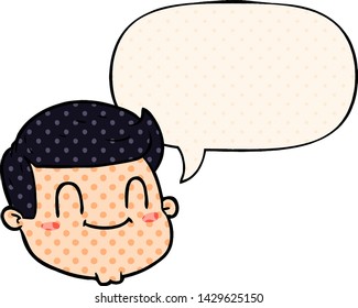 cartoon male face with speech bubble in comic book style