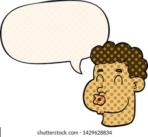 cartoon male face with speech bubble in comic book style