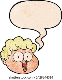 cartoon male face with speech bubble in retro texture style