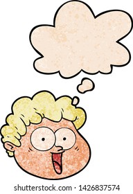 cartoon male face with thought bubble in grunge texture style