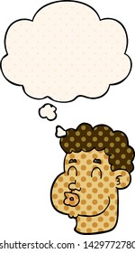 cartoon male face with thought bubble in comic book style