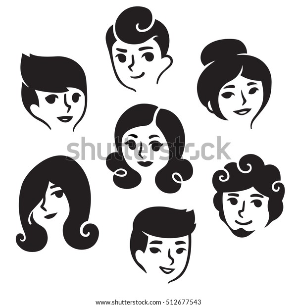 Cartoon Male Female Faces Different Hairstyles Stock Vector