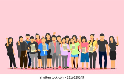 cartoon male female group happy for company class study congratulation.vector illustration eps10