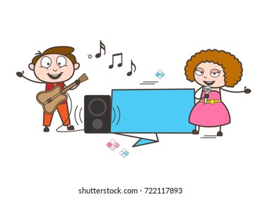 Cartoon Male and Female Pop-Singers with Ad Banner Vector