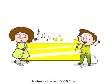 Cartoon Male and Female Singer with Blank Banner Vector