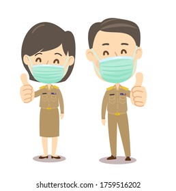 Cartoon Male and Female Thai Teacher Vector      